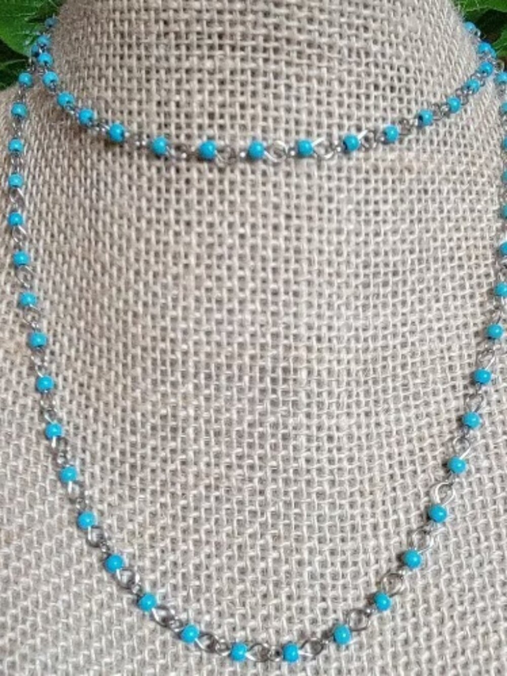 Turquoise Blue Opal Seed Bead Wrap Necklaces